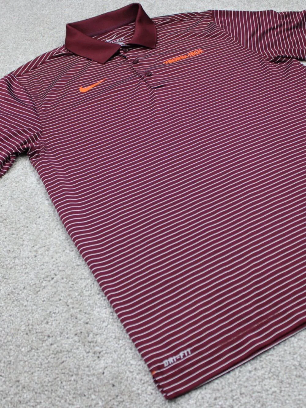 Nike Virginia Tech Hokies Polo Shirt Mens Large Red Dri-Fit Poly Short Sleeve